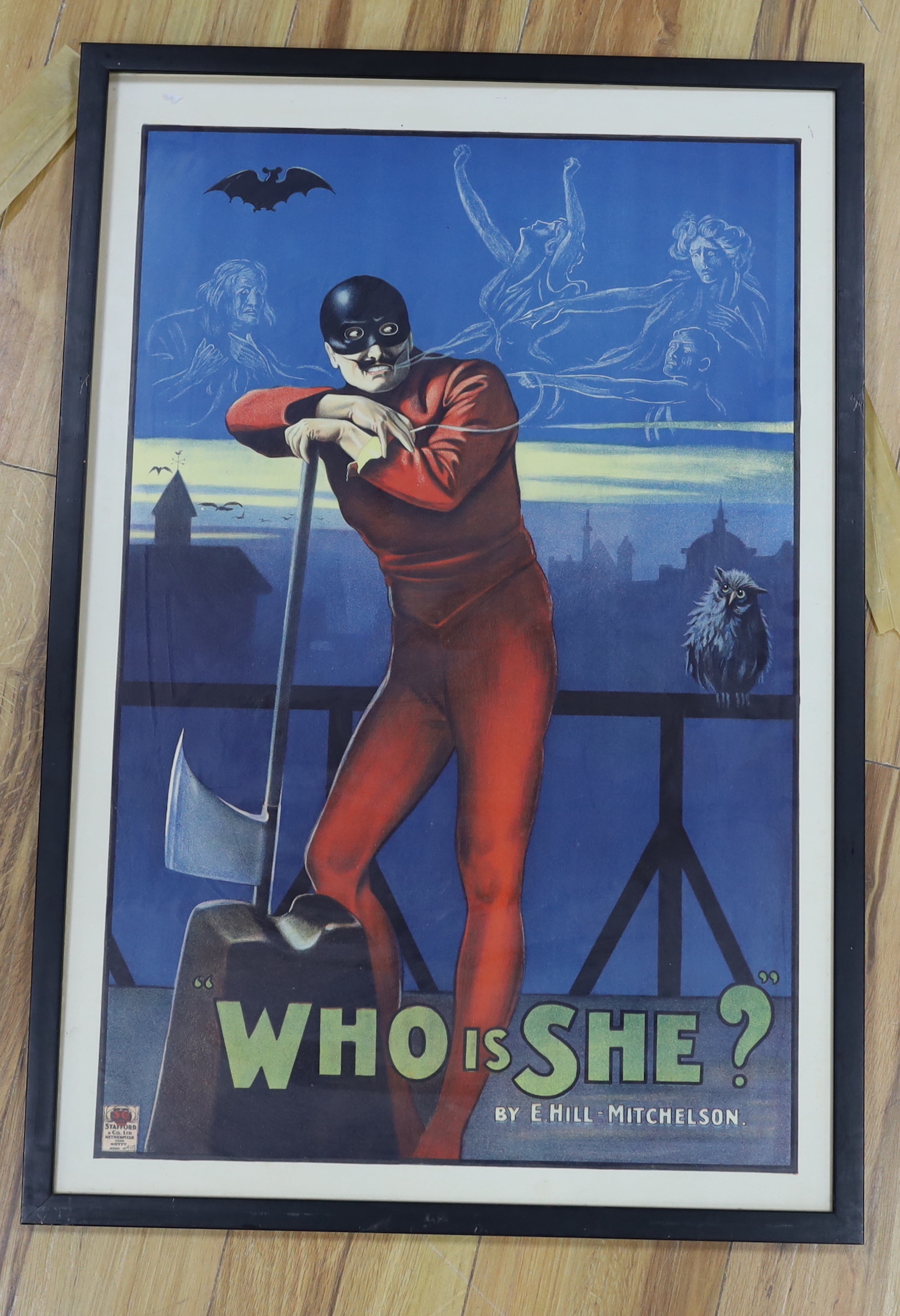 Three vintage Stafford & Co. Ltd, Nottingham theatre posters, comprising 'The Sorrows of Satan', 'The Yeoman of the Guard' and 'Who is She?', 75 x 50cm